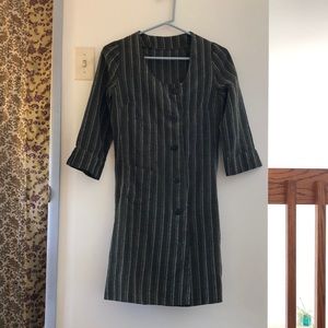 Vintage Green Striped Linen Dress
